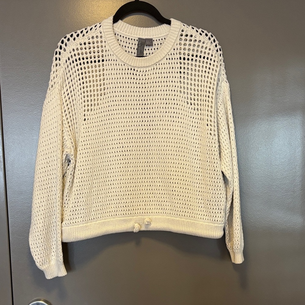 Sweaty Betty Off-White Open-Knit Crew Sweater